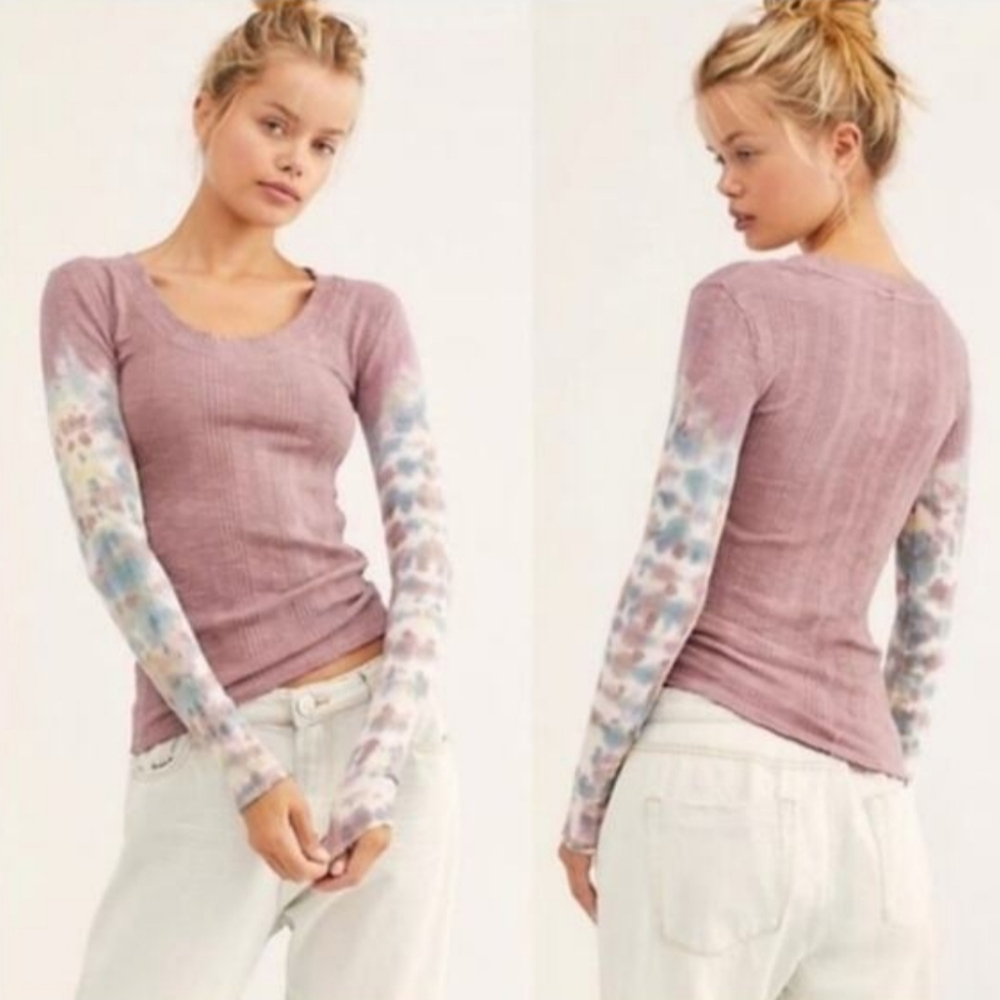 We The Free Big Sur Tie Dye Misty Mountain Scoop Neck Long Sleeve Top